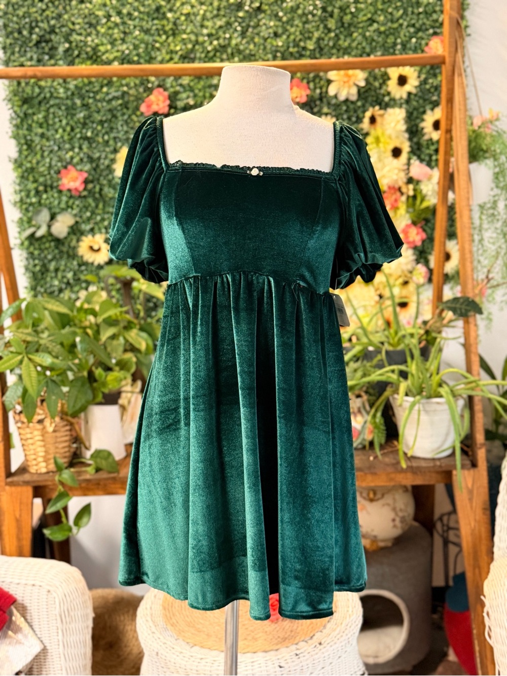 Altar'd State Emerald Green Velvet Mini Dress